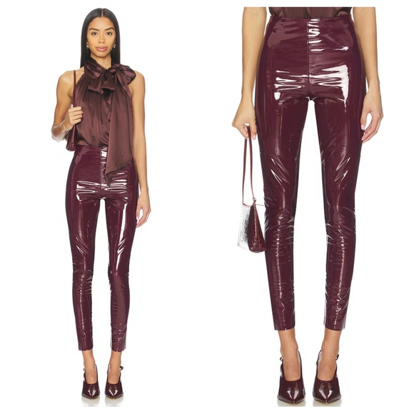 SPANX Pants - SPANX Faux Patent Leather Leggings in Ruby Red Burgundy